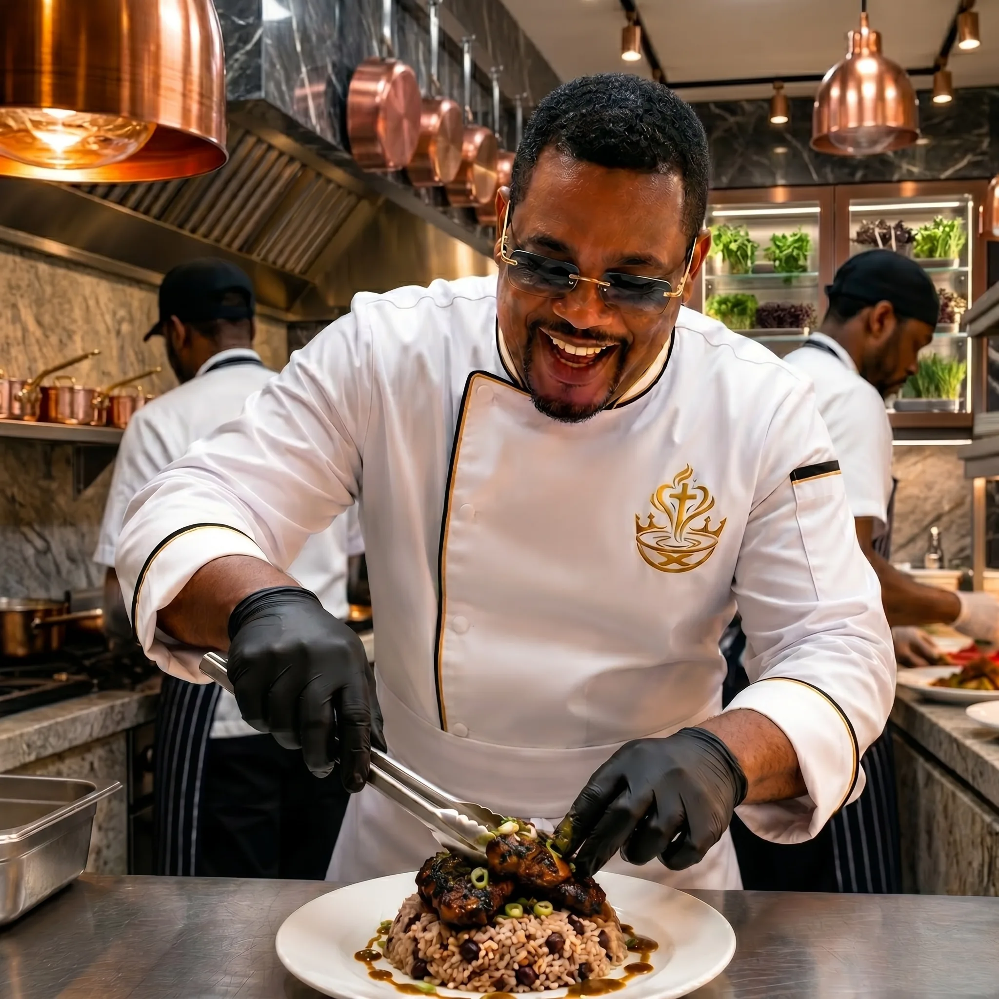 Head chef preparing Jamaican cuisine